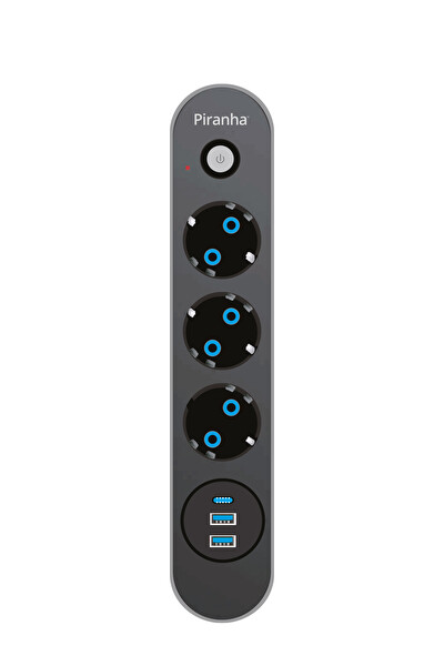 Piranha 45640 Akım Korumalı 2 X USB - 1 X Type-C Girişli 3'lü Grup Priz Uzatma Kablosu