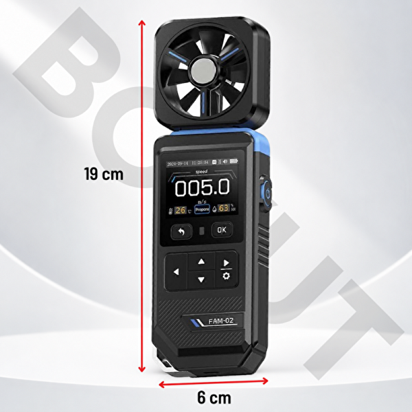 Texta FNIRSI FAM-02 Rüzgar Hızı Sıcaklık ve Nem Ölçer Anemometre