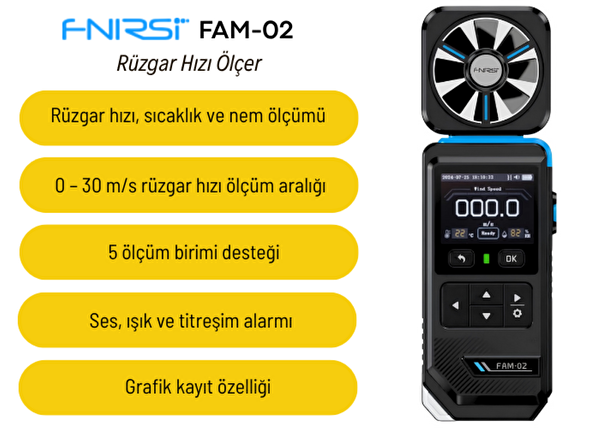 Texta FNIRSI FAM-02 Rüzgar Hızı Sıcaklık ve Nem Ölçer Anemometre