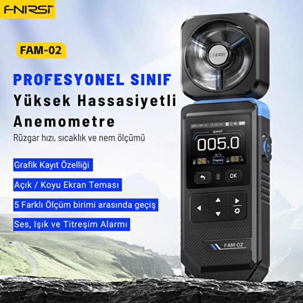 Texta FNIRSI FAM-02 Rüzgar Hızı Sıcaklık ve Nem Ölçer Anemometre
