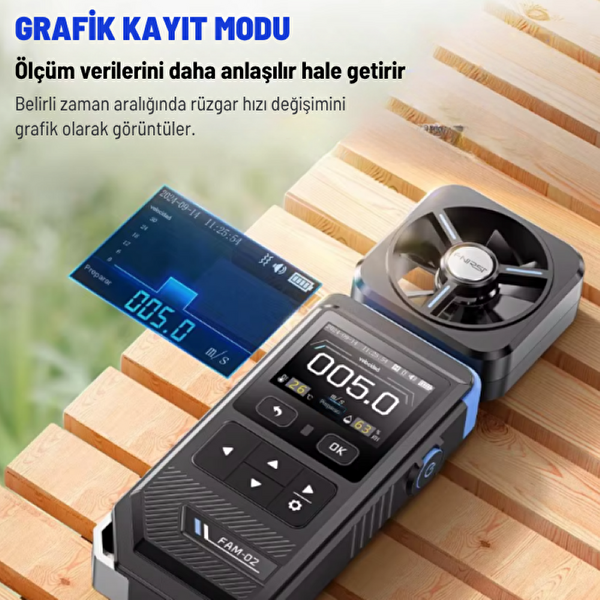 Texta FNIRSI FAM-02 Rüzgar Hızı Sıcaklık ve Nem Ölçer Anemometre