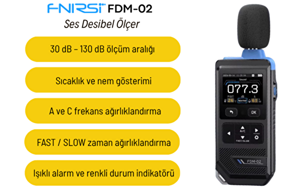 Texta FNIRSI FDM-02 Renkli Göstergeli Sıcaklık ve Nem Göstergeli Desibel Ölçer