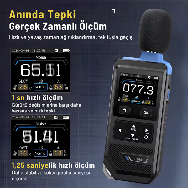 Texta FNIRSI FDM-02 Renkli Göstergeli Sıcaklık ve Nem Göstergeli Desibel Ölçer
