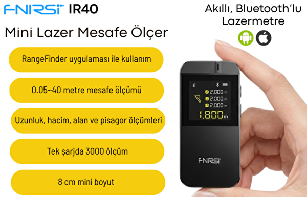 Texta FNIRSI IR40 Mesafe Ölçer 40 M Akıllı Telefon Uyumlu Mini Lazermetre