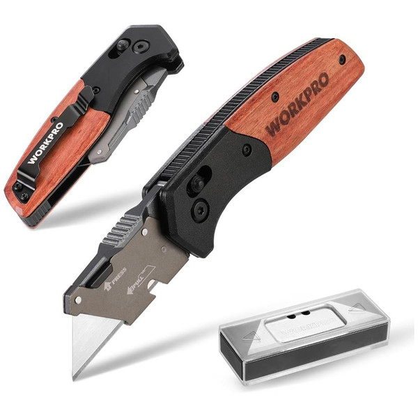 Workpro WP211035 Ağır Hizmet Çelik Ahşap Gövde Katlanır Rötuş Maket Bıçağı - 11 Adet Yedek Bıçak