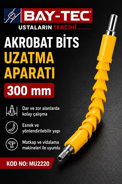 Bay-Tec MU2220 Akrobat Bits Uzatma Aparatı 300 MM Esnek Dar Alanlar için Matkap ve Vidalama Ucu