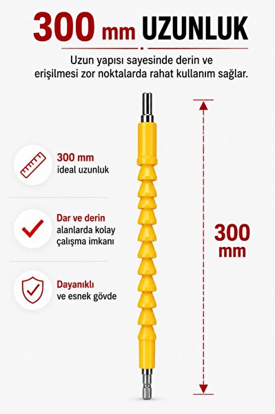 Bay-Tec MU2220 Akrobat Bits Uzatma Aparatı 300 MM Esnek Dar Alanlar için Matkap ve Vidalama Ucu