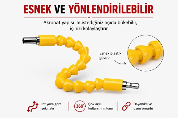Bay-Tec MU2220 Akrobat Bits Uzatma Aparatı 300 MM Esnek Dar Alanlar için Matkap ve Vidalama Ucu