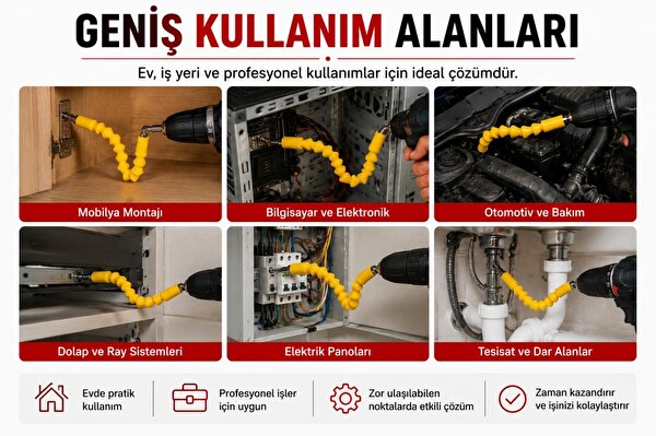 Bay-Tec MU2220 Akrobat Bits Uzatma Aparatı 300 MM Esnek Dar Alanlar için Matkap ve Vidalama Ucu