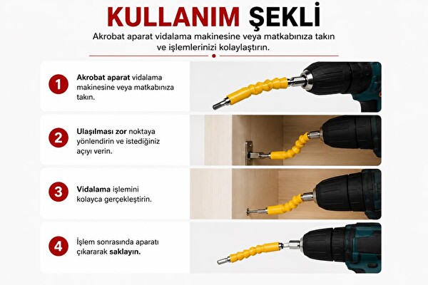 Bay-Tec MU2220 Akrobat Bits Uzatma Aparatı 300 MM Esnek Dar Alanlar için Matkap ve Vidalama Ucu