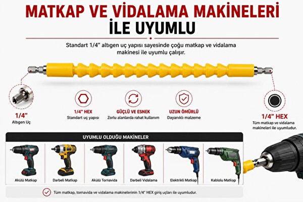 Bay-Tec MU2220 Akrobat Bits Uzatma Aparatı 300 MM Esnek Dar Alanlar için Matkap ve Vidalama Ucu