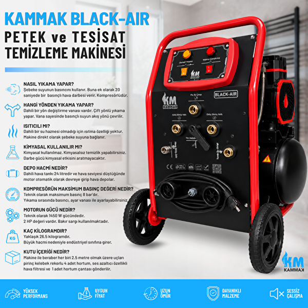 Kammak Black-Air Havalı Darbeli Kompresörlü Petek Temizleme Makinesi - 2 HP - 24 Litre