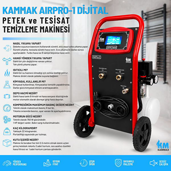 Kammak AirPro-1 Dijital Tek Yönlü Kompresörlü Petek Temizleme Makinesi