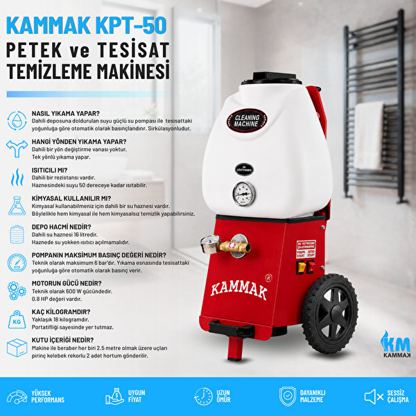 Kammak KPT-50 Isıtıcılı Petek Temizleme Makinesi - 6 Bar - 0.80 HP