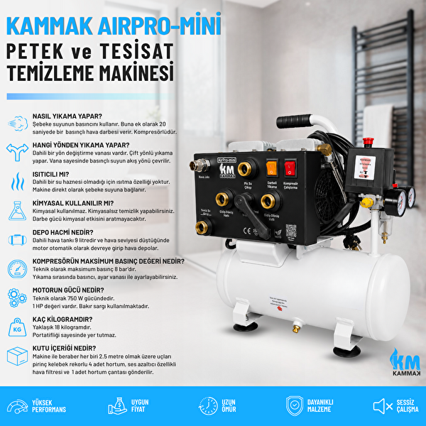 Kammak AirPro-Mini Çift Yönlü Havalı Darbeli Kompresörlü Petek Temizleme Makinesi