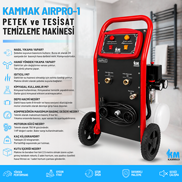 Kammak AirPro-1 Tek Yönlü Havalı Darbeli Kompresörlü Petek Temizleme Makinesi