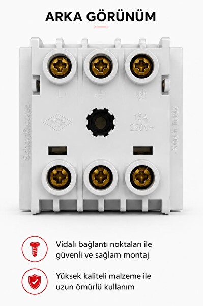 Schneider Electric Ultra ETK21046E UPS Prizi Kırmızı 45x45 MM 16A 250V 2P-PE Vidalı Bağlantı Masa Üstü Topraklı Priz