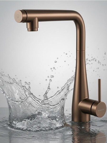 Deante Eridan Arıtma Uyumlu Fırçalanmış Bronz Spiralli Mutfak Bataryası