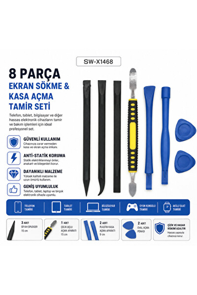 Piyatech SW-X1468 8 Parça Telefon Tablet Bilgisayar Ekran Sökme Ve Kasa Açma Tamir Seti