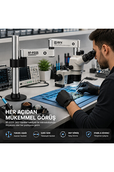 Piyatech RF-FO25 360 Derece Hareketli Mikroskop Tutucu Stand Titreşim Engelleyici Metal Kol