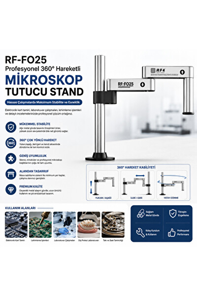 Piyatech RF-FO25 360 Derece Hareketli Mikroskop Tutucu Stand Titreşim Engelleyici Metal Kol