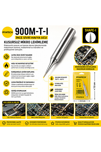 Piyatech 900M-T-I Kurşunsuz İnce Sivri Mikro Lehimleme Havya Ucu