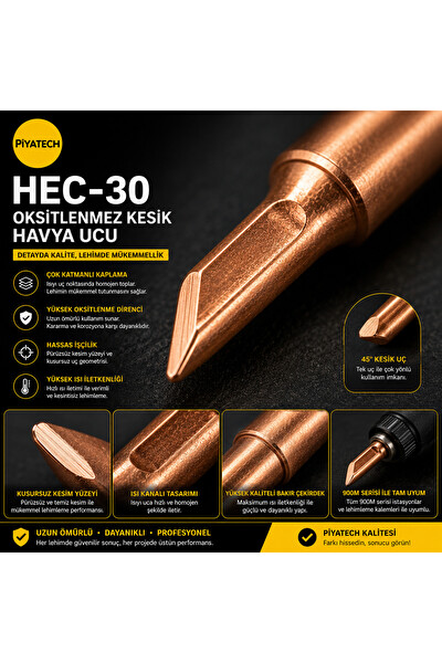 Piyatech HEC-30 Oksitlenmez Kesik Havya Ucu
