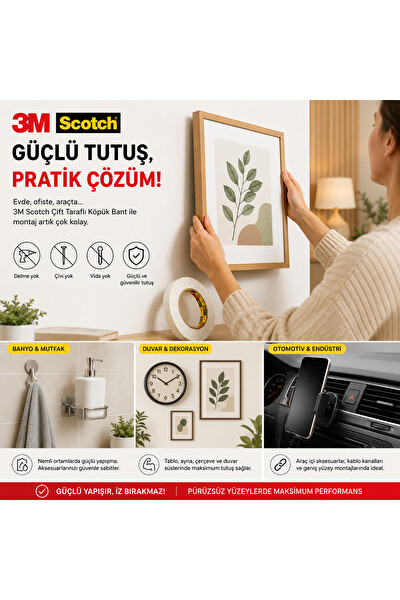 Piyatech Scotch Çift Taraflı Köpük Bant 2MM x 50M Beyaz