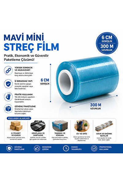 Piyatech 6CM x 300M Ambalaj Ve Paketleme Streçi Rulosu Mavi