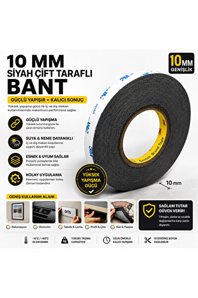 Piyatech Scotch Çift Taraflı Bant 10 MM x 50 M Siyah