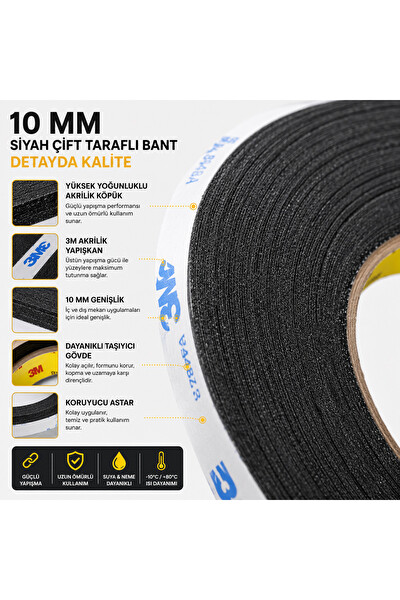 Piyatech Scotch Çift Taraflı Bant 10 MM x 50 M Siyah