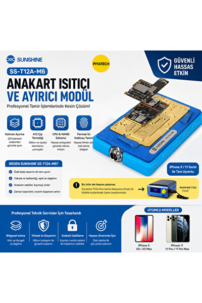 Piyatech Sunshine SS-T12A-M6 iPhone X-11 Serisi Anakart Isıtıcı - Ayırıcı Tamir Modülü