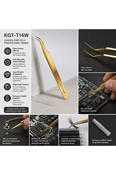 Piyatech KGX-T14W Hassas Eğri Uçlu Cımbız Anti - Manyetik Paslanmaz Çelik 16.5CM