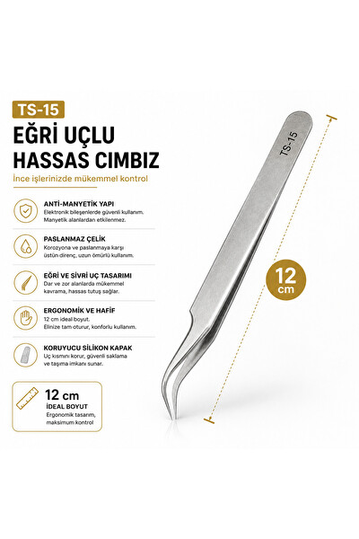 Piyatech TS-15 Eğri Uçlu Paslanmaz Çelik Cımbız 12CM