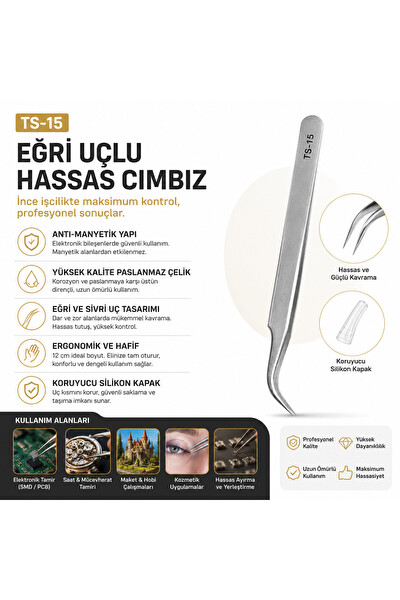 Piyatech TS-15 Eğri Uçlu Paslanmaz Çelik Cımbız 12CM