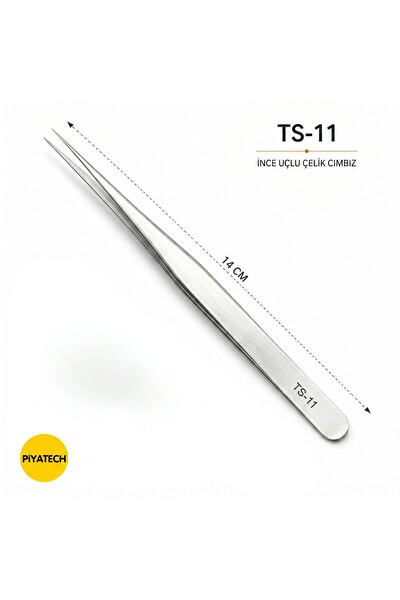 Piyatech TS-11 Hassas İnce Düz Uçlu Antistatik Paslanmaz Çelik Cımbız 14CM