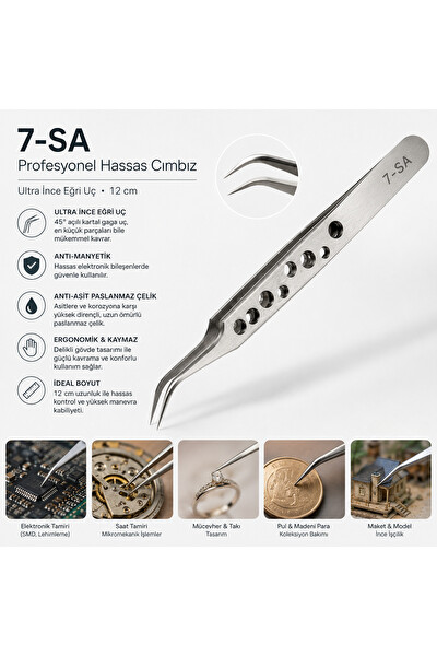 Piyatech 7-SA 12CM Eğri Uçlu Paslanmaz Çelik Cımbız