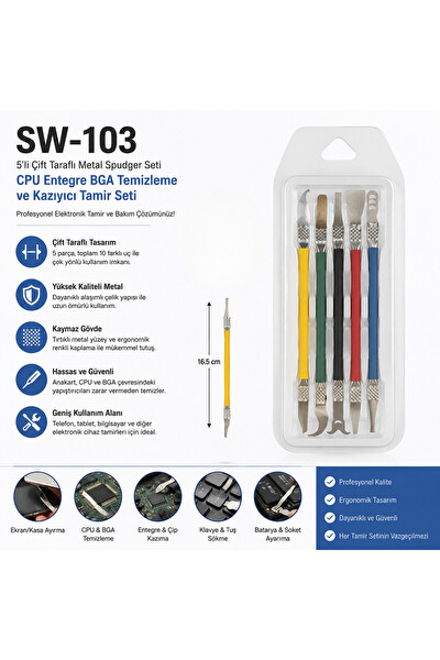 Piyatech SW-103 5'li Çift Taraflı Metal Kazıyıcı Tamir Seti 16.5CM