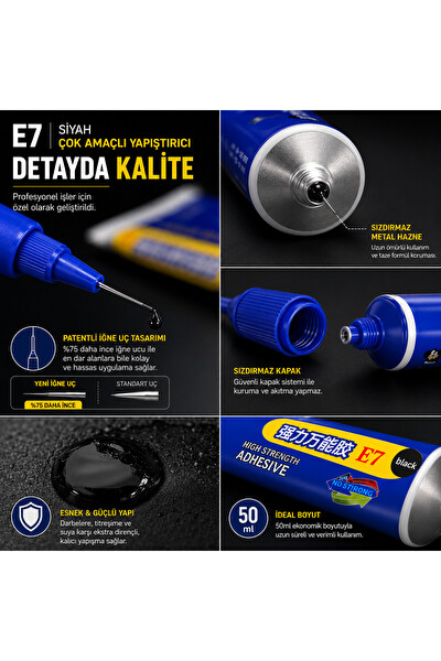 Piyatech E7 Tamir Yapıştırıcısı Siyah 50 ML