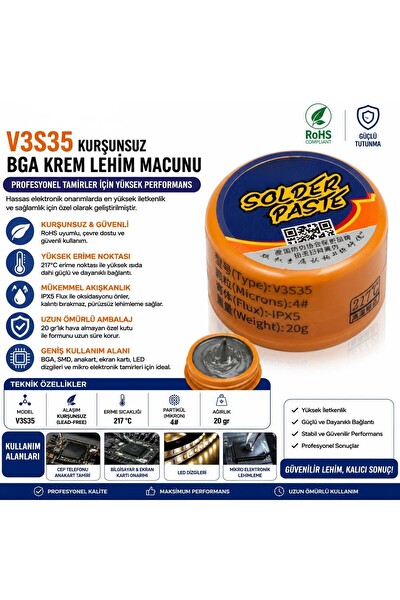 Piyatech V3S35 Kurşunsuz Lehim Macunu 217 Derece 20 GR