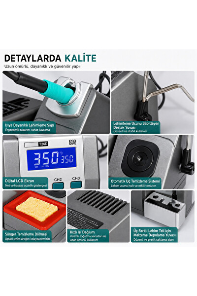 Piyatech T26D Dijital LCD Ekranlı Kalem Havya Lehim İstasyonu