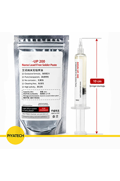 Piyatech Nano Kurşunsuz Şeffaf Lehim Flux Şırınga 10 CM 10 CC