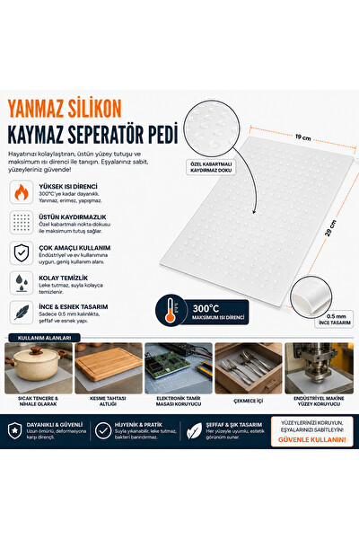 Piyatech 300 Derece Isıya Dayanıklı Yanmaz - Kaymaz Silikon Seperatör Pedi 29 x 19 CM