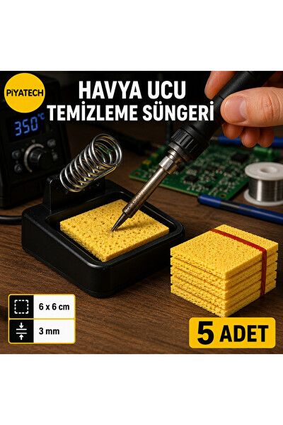 Piyatech Havya Temizleme Süngeri 6x6 CM Lehim Ucu Temizleyici Sünger 3 MM 5'li Paket