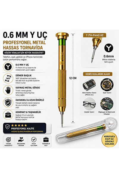 Piyatech 0.6 MM Y Uç Profesyonel Metal Hassas Telefon Saat Gözlük Ve iPhone 12 CM Tamir Tornavidası