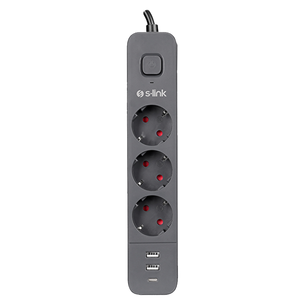 S-Link SPG03U 1.5 MM Bakır 750 USB Type-C Joule 3'lü Anahtarlı Akım Korumalı Priz