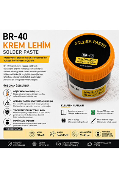 Piyatech SN63/PB37 Krem Lehim Pastası 25-45 Mikron SMD BGA Anakart ve Entegre Tamiri