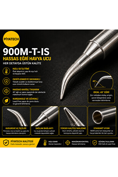 Piyatech 900M-T-IS Mikro Lehimleme Havya Ucu Eğri Tip Kurşunsuz Hassas Tamir Ucu