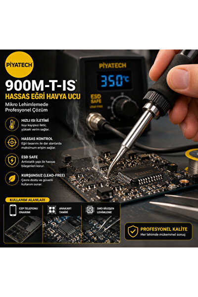 Piyatech 900M-T-IS Mikro Lehimleme Havya Ucu Eğri Tip Kurşunsuz Hassas Tamir Ucu