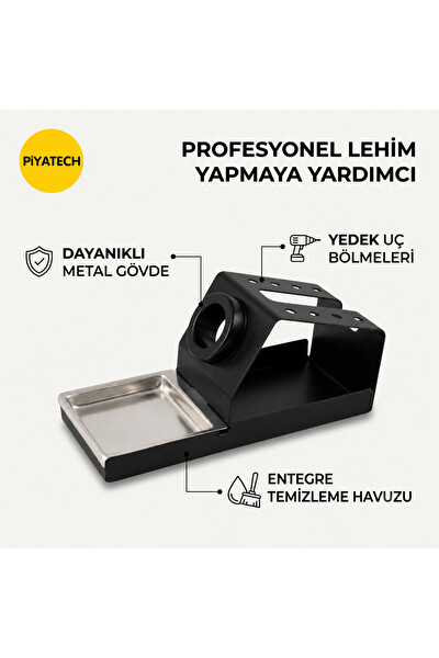 Piyatech Sünger Yuvalı Metal Havya Sehpası ve Lehimleme Standı - 16x7x7.5 CM Siyah